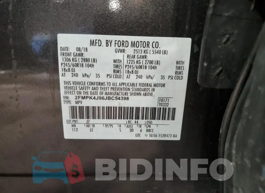 2FMPK4J96JBC54398 Photo# 13