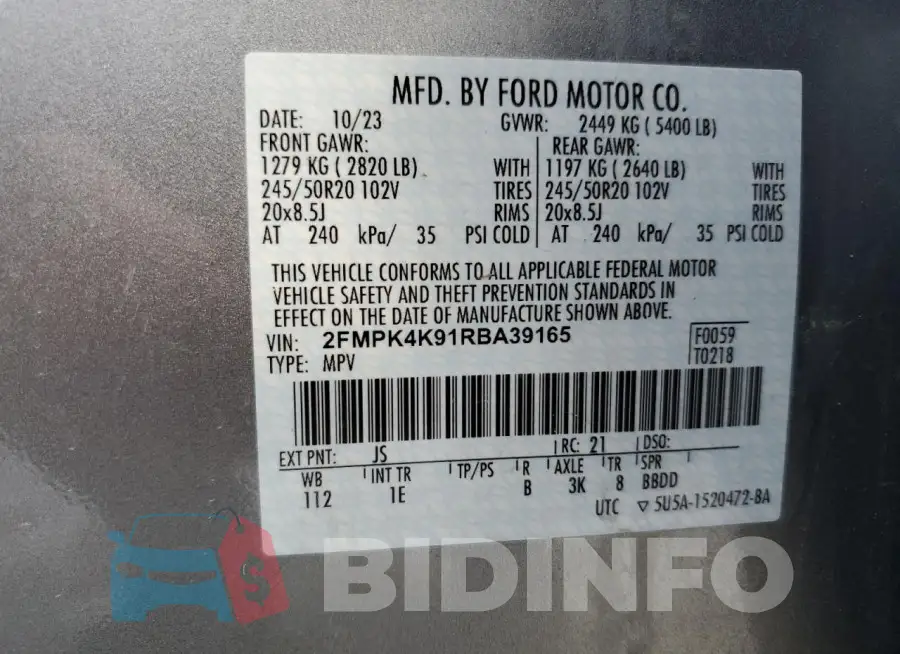 2FMPK4K91RBA39165 Photo# 13