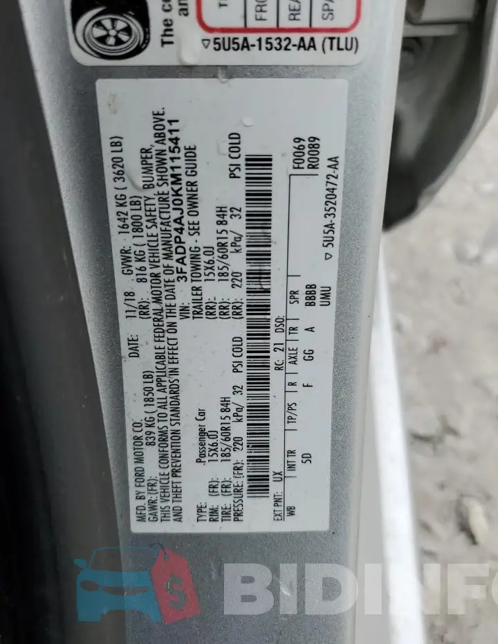 3FADP4AJ0KM115411 Photo# 13