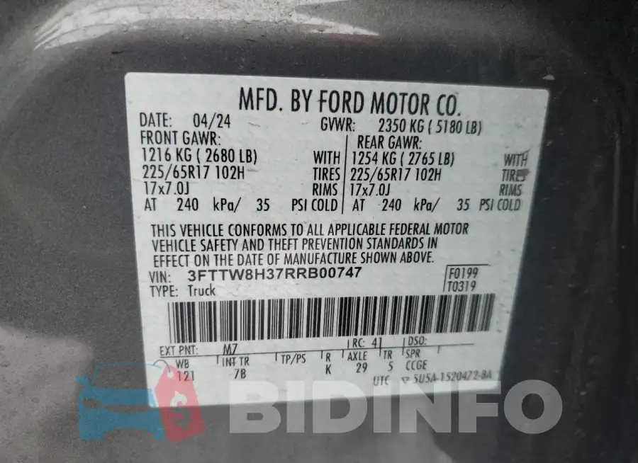 3FTTW8H37RRB00747 Photo# 12