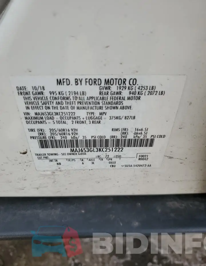 MAJ6S3GL3KC251222 Photo# 13