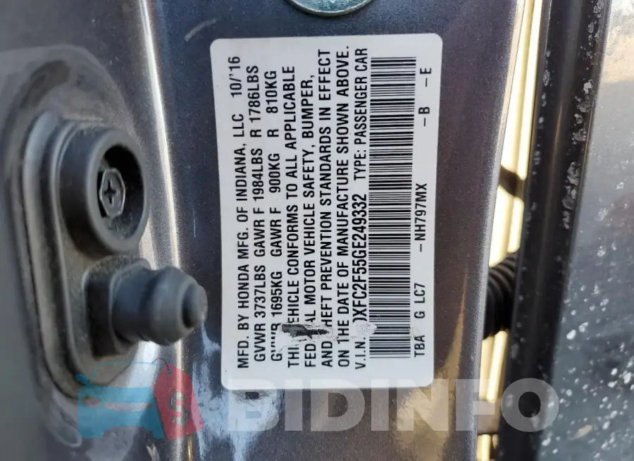 19XFC2F55GE249332 Photo# 12