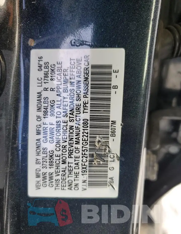 19XFC2F57GE221080 Photo# 12