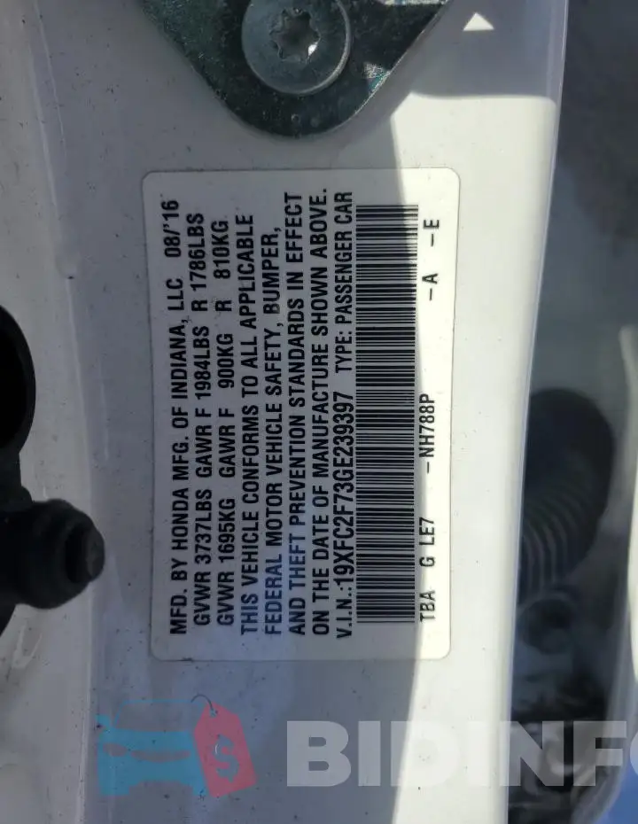 19XFC2F73GE239397 Photo# 12