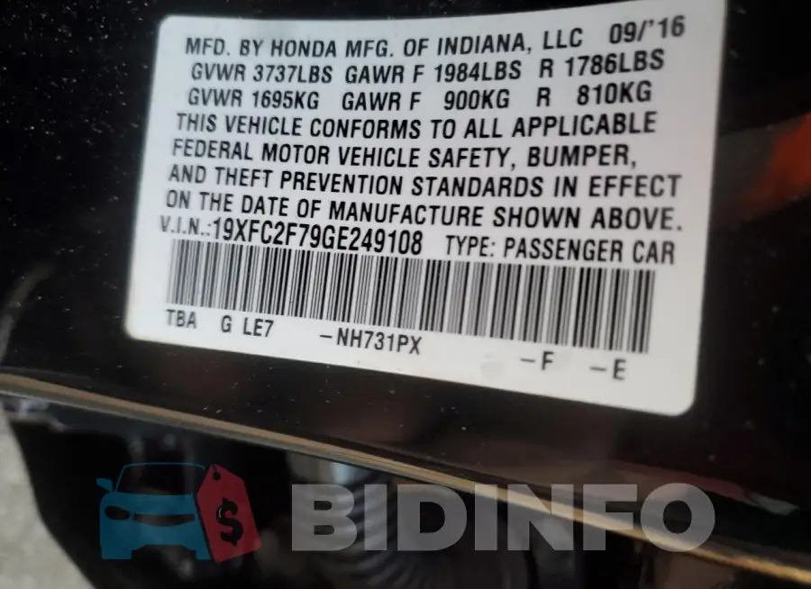 19XFC2F79GE249108 Photo# 13