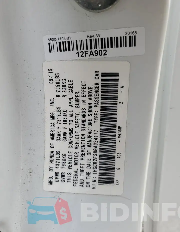 1HGCR2F58GA024117 Photo# 12