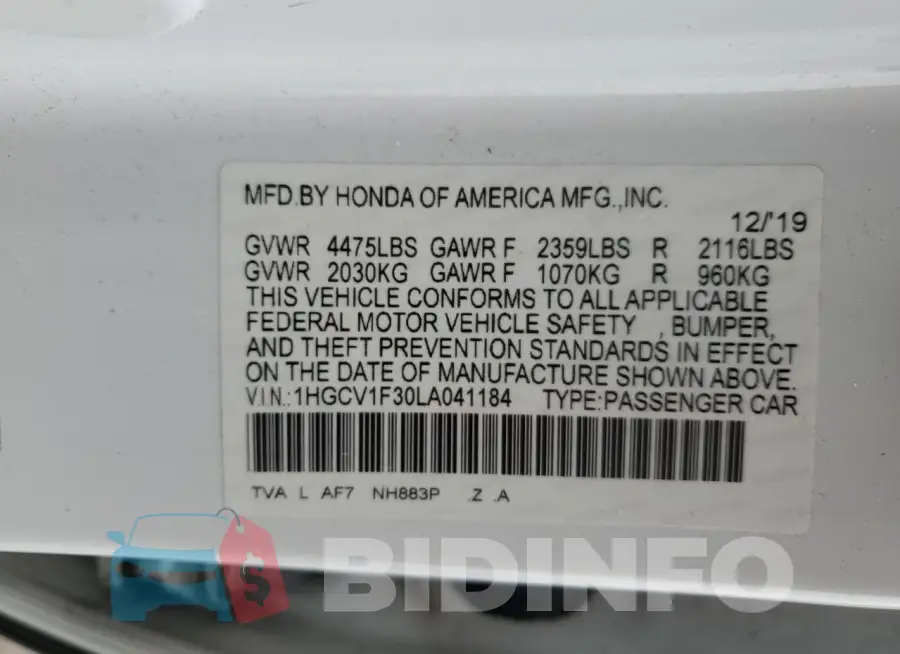 1HGCV1F30LA041184 Photo# 12