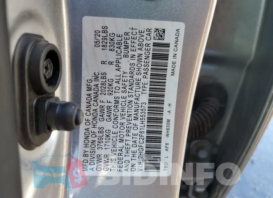 2HGFC2F61LH553573 Photo# 12