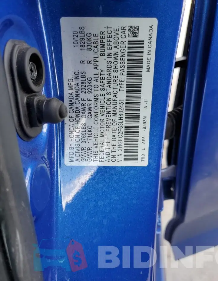 2HGFC2F63LH602451 Photo# 13