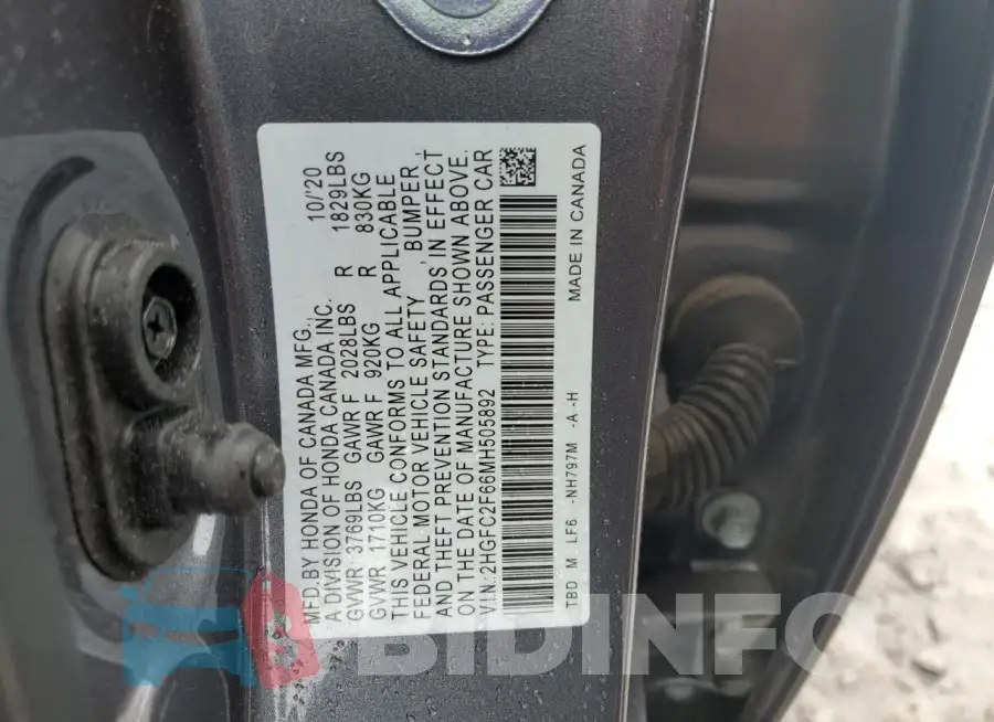 2HGFC2F66MH505892 Photo# 12