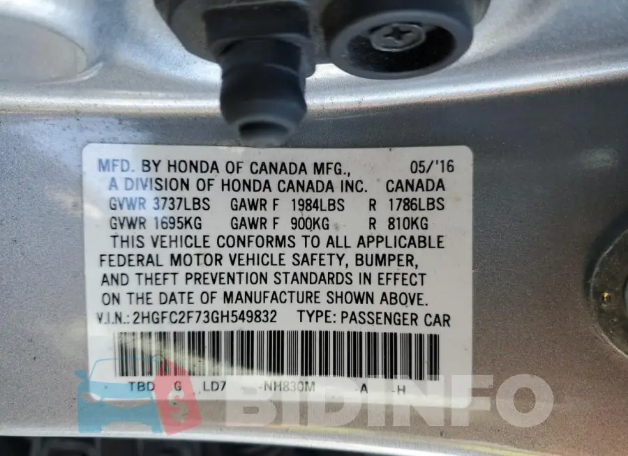 2HGFC2F73GH549832 Photo# 13