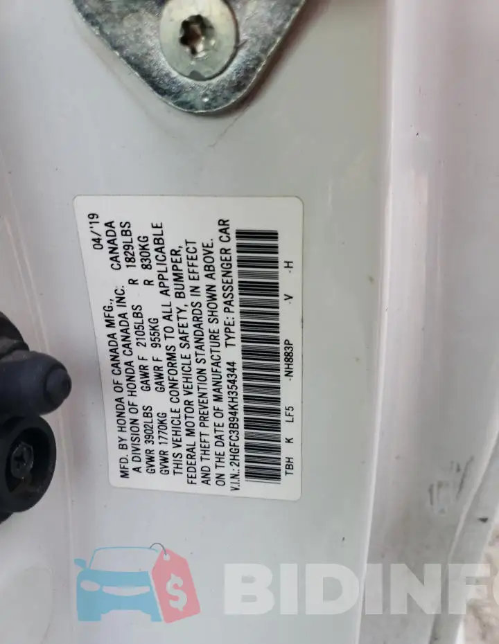 2HGFC3B94KH354344 Photo# 13