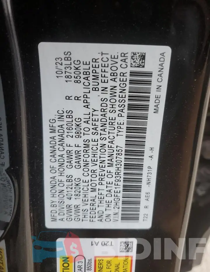 2HGFE1F93RH307857 Photo# 12