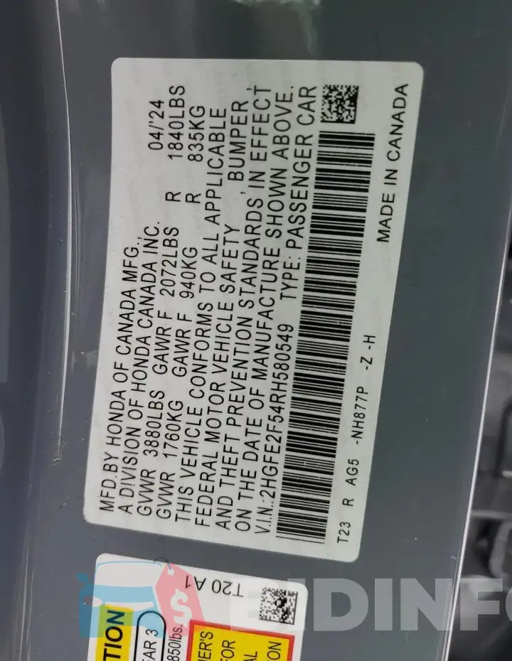 2HGFE2F54RH580549 Photo# 13