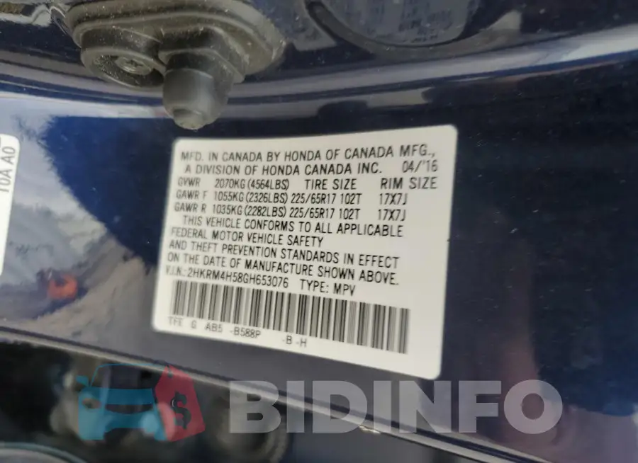 2HKRM4H58GH653076 Photo# 14