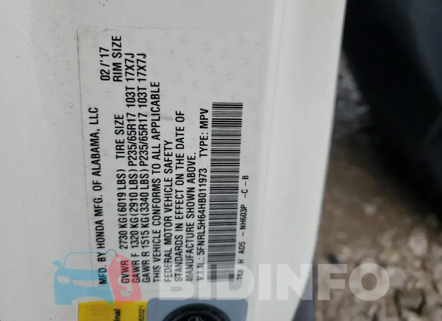 5FNRL5H64HB011973 Photo# 13