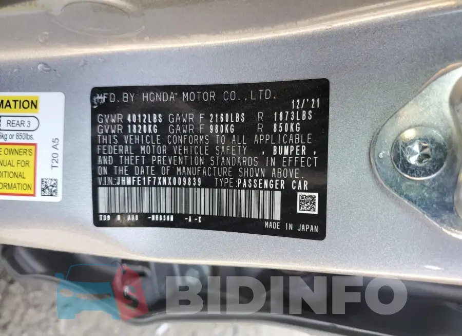 JHMFE1F7XNX009839 Photo# 12