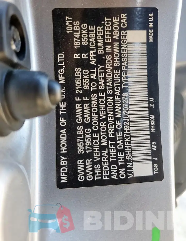 SHHFK7H92JU207278 Photo# 12