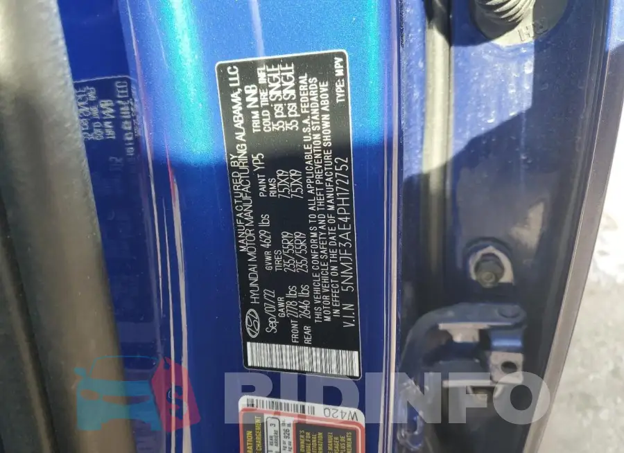 5NMJF3AE4PH172752 Photo# 12