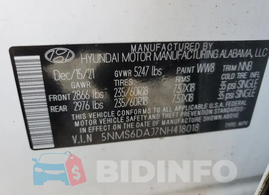 5NMS6DAJ7NH418018 Photo# 13