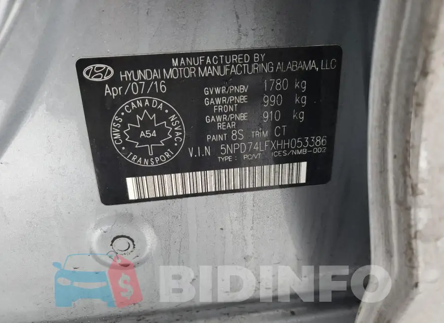 5NPD74LFXHH053386 Photo# 12