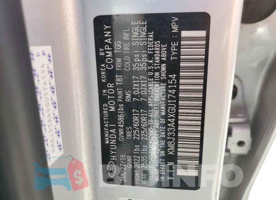 KM8J33A4XGU174154 Photo# 13