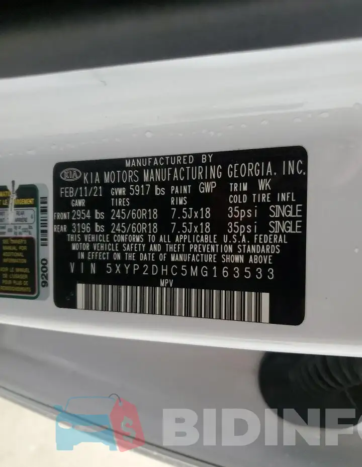 5XYP2DHC5MG163533 Photo# 14