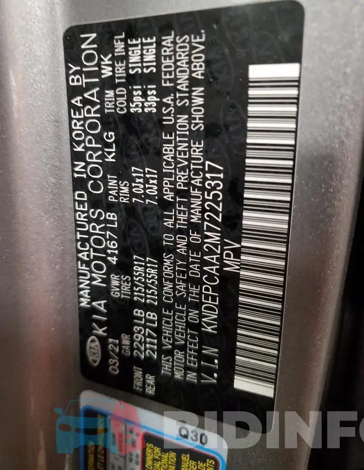KNDEPCAA2M7225317 Photo# 13