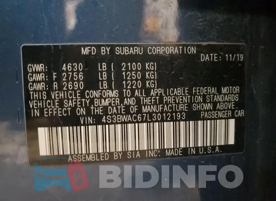 4S3BWAC67L3012193 Photo# 12
