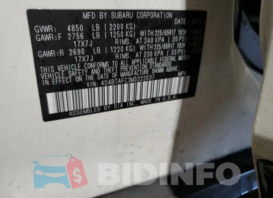 4S4BTAFC3M3222037 Photo# 13