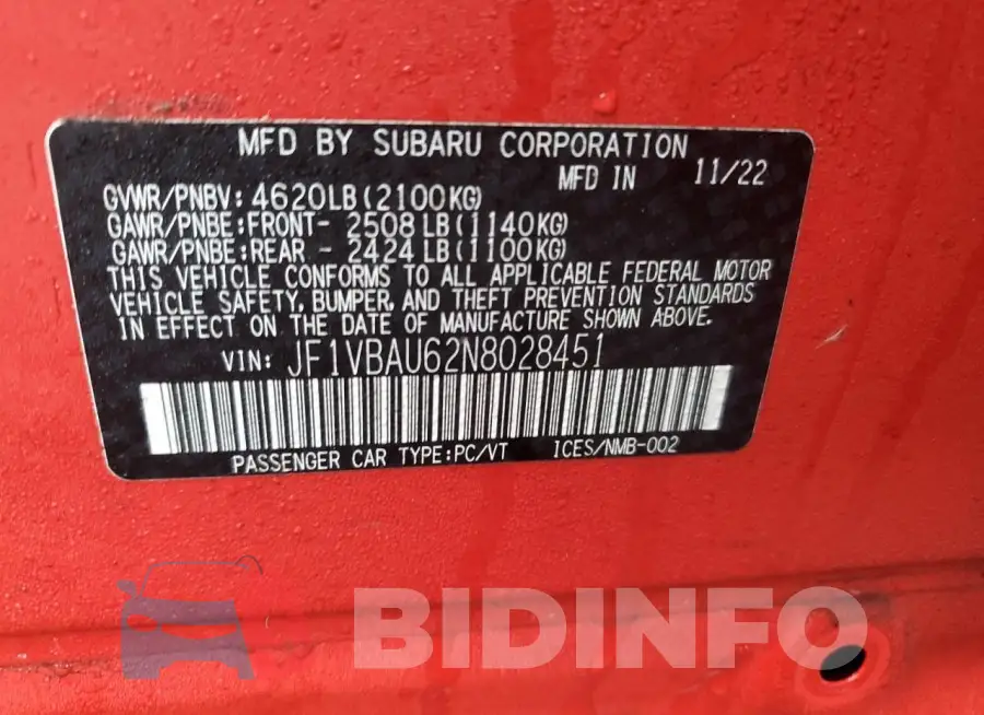 JF1VBAU62N8028451 Photo# 12
