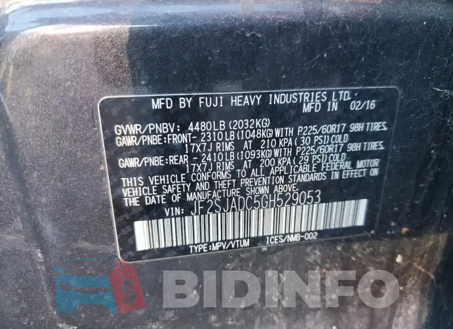 JF2SJADC5GH529053 Photo# 14