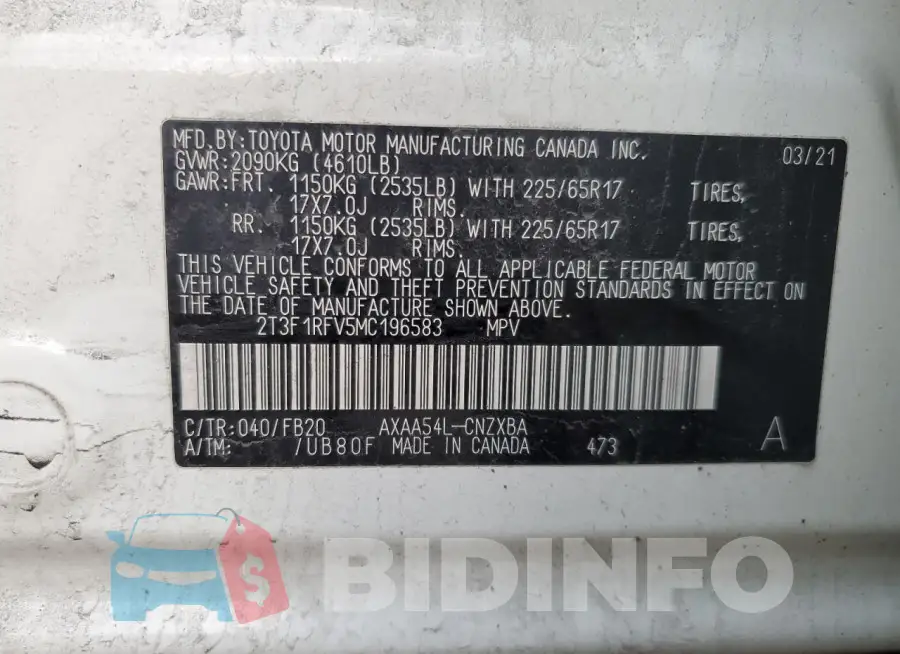 2T3F1RFV5MC196583 Photo# 13