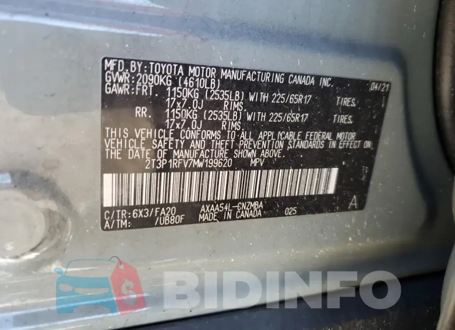 2T3P1RFV7MW199620 Photo# 14