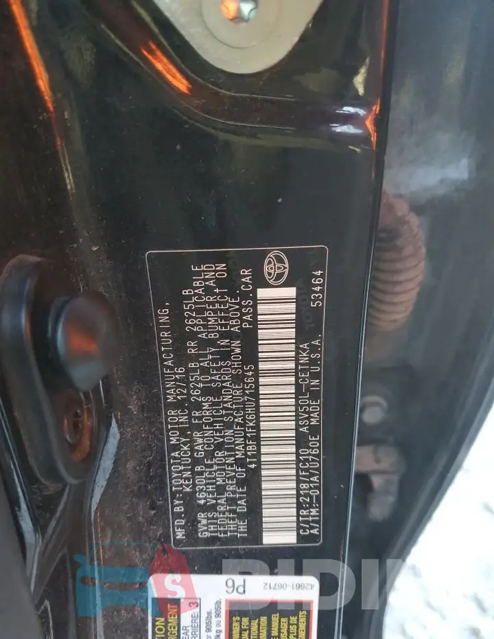 4T1BF1FK6HU715645 Photo# 12
