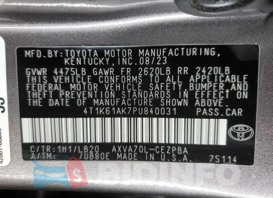 4T1K61AK7PU840031 Photo# 13