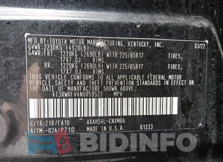 4T3RWRFV4NU059522 Photo# 13