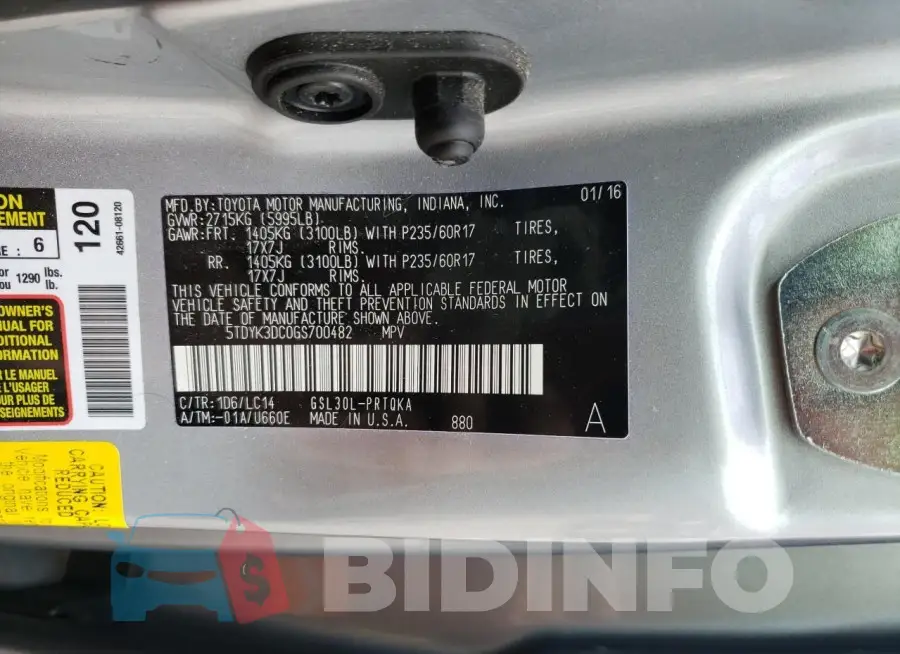 5TDYK3DC0GS700482 Photo# 13