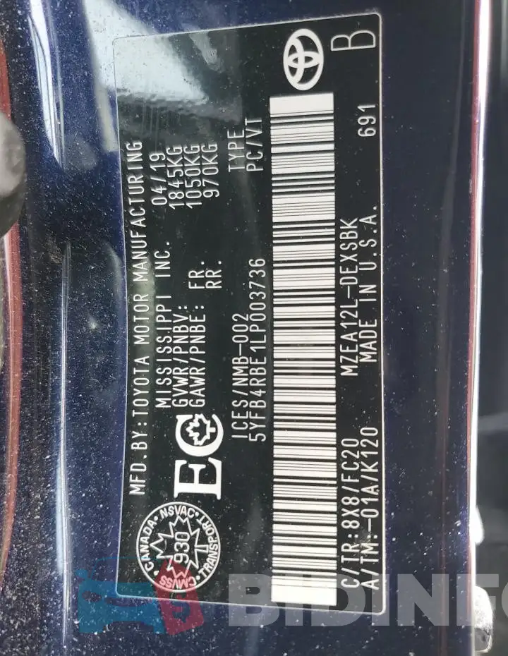 5YFB4RBE1LP003736 Photo# 12