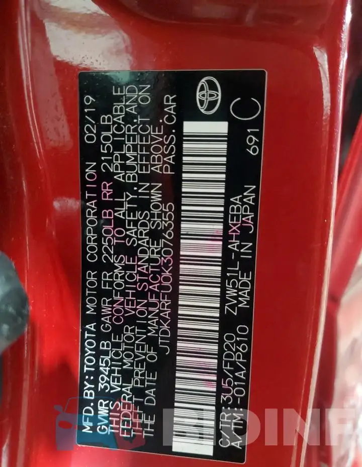 JTDKARFU0K3076355 Photo# 13