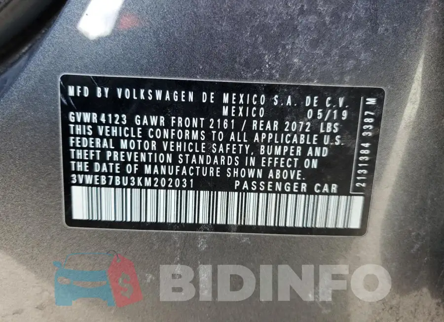 3VWEB7BU3KM202031 Photo# 12