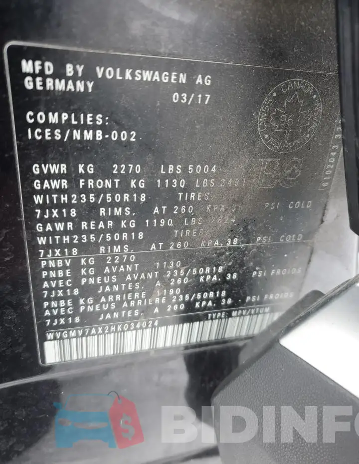 WVGMV7AX2HK034024 Photo# 14