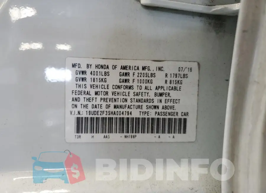 19UDE2F35HA004794 Photo# 12