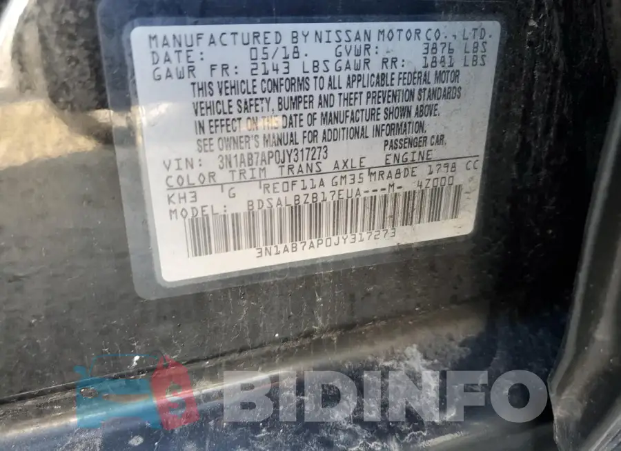 3N1AB7AP0JY317273 Photo# 13