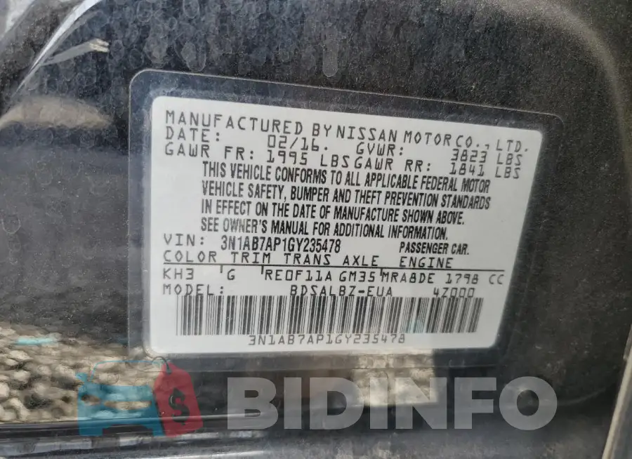 3N1AB7AP1GY235478 Photo# 12