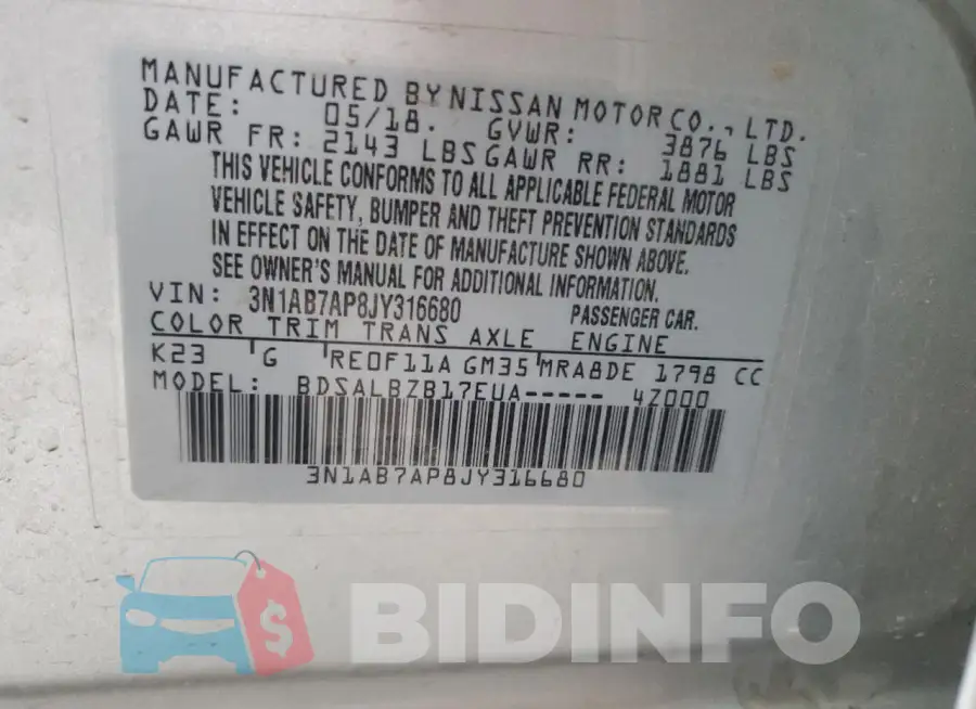 3N1AB7AP8JY316680 Photo# 12