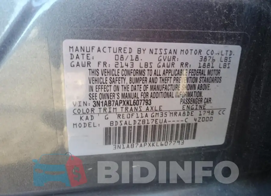 3N1AB7APXKL607793 Photo# 13
