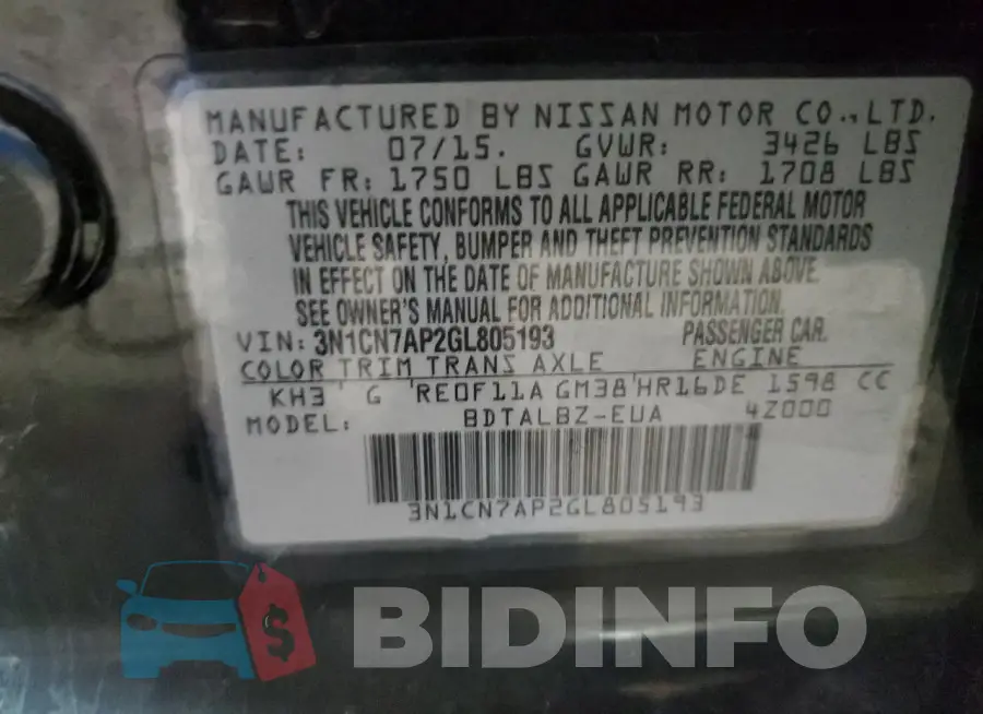 3N1CN7AP2GL805193 Photo# 13