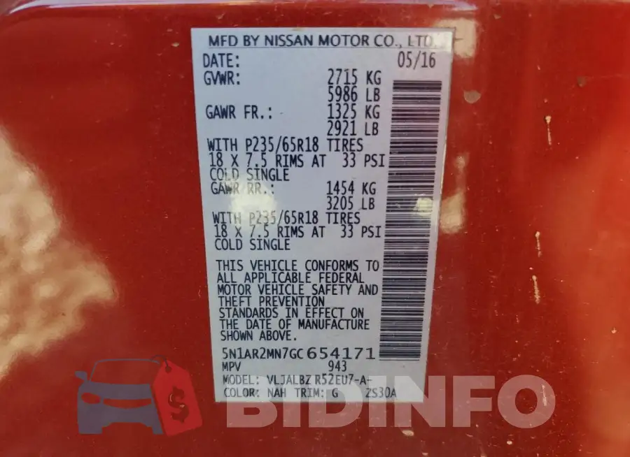 5N1AR2MN7GC654171 Photo# 13
