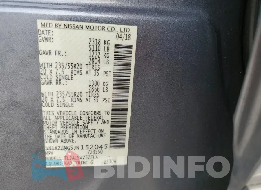 5N1AZ2MG5JN152045 Photo# 13